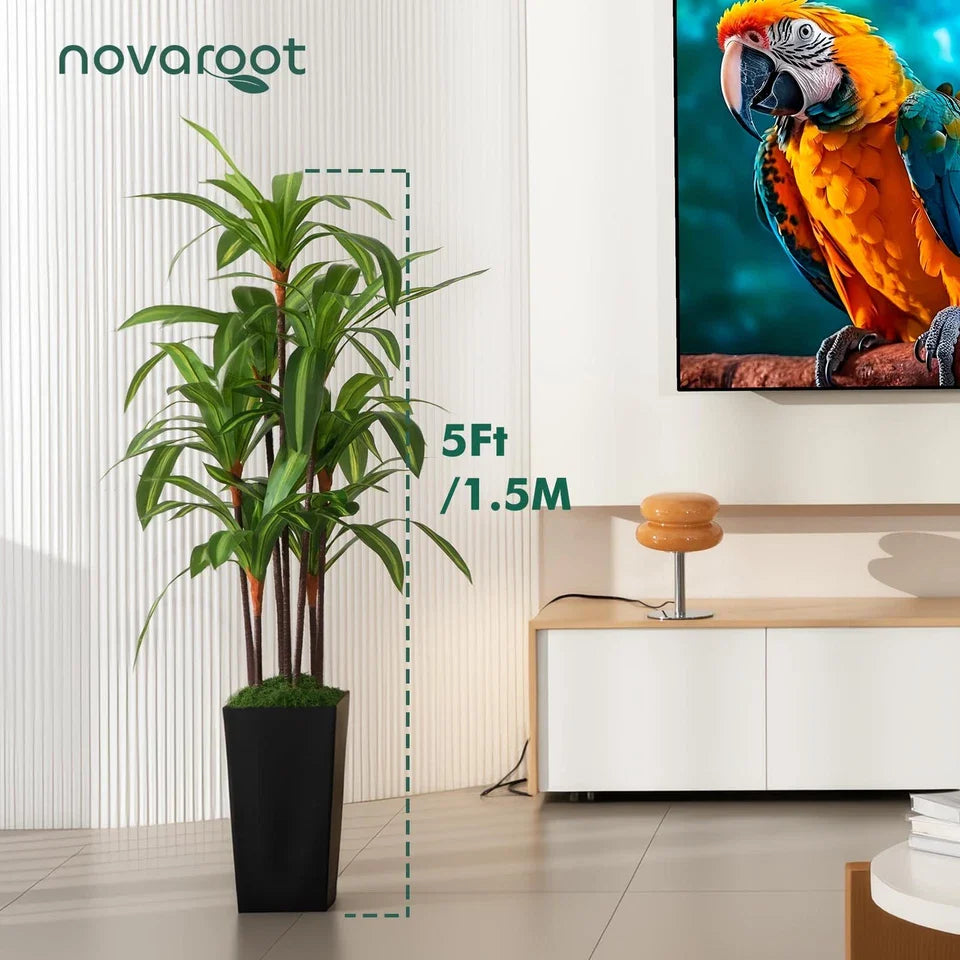 NOVAROOT 5Ft Artificial Dracaena Tree Faux Yucca Tropical Plant in Black Pot