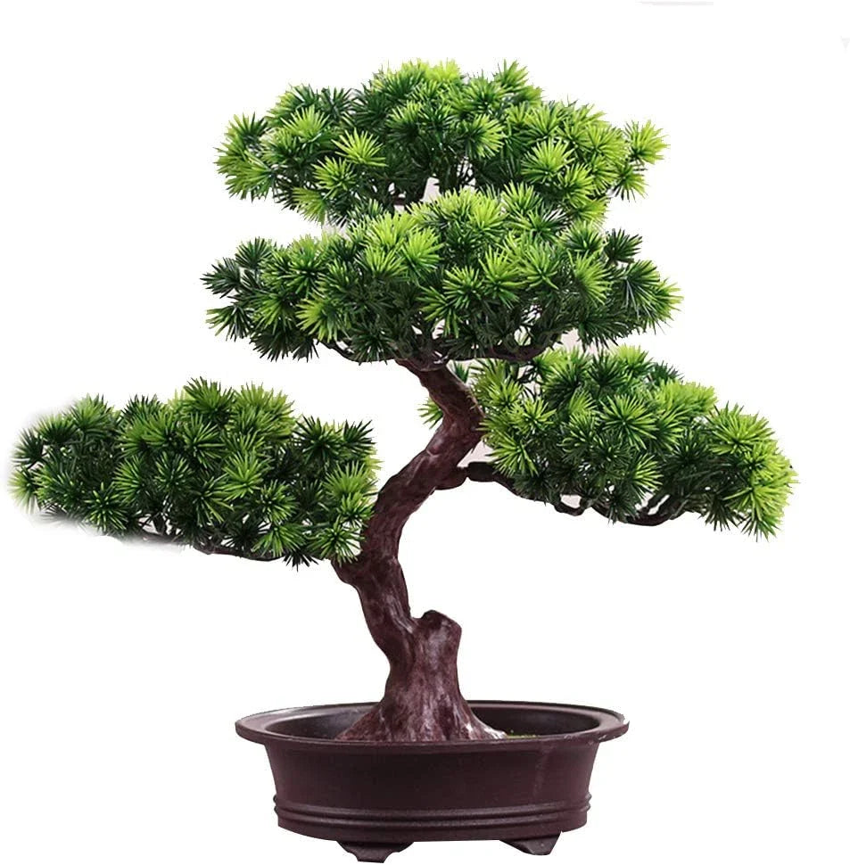 Artificial Bonsai Pine Tree 11 Inch Faux Potted Plant Desk Display Fake Tree Pot