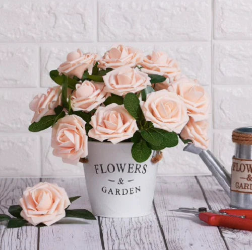 25 Pcs Artificial Rose Flowers, Realistic Fake Roses, Artificial Blush Roses
