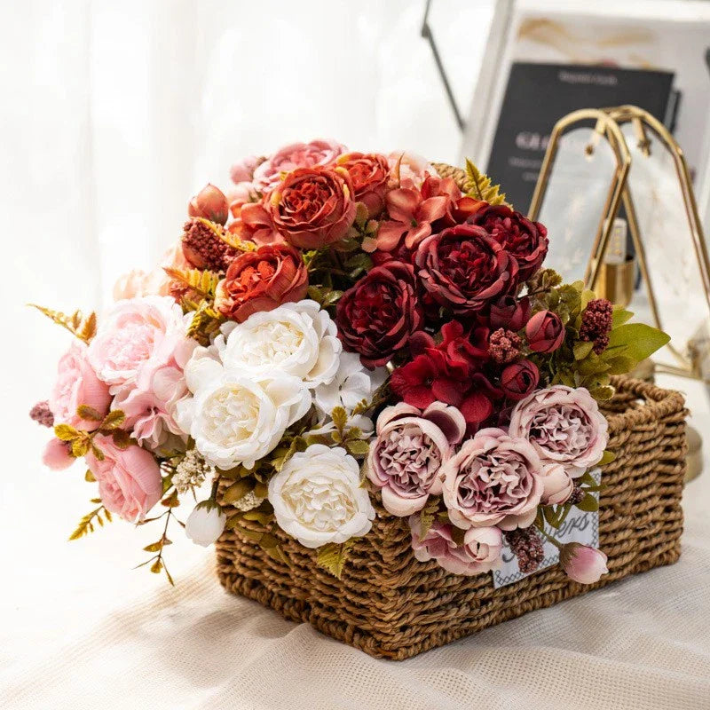 6 Bundles 42 Heads Artificial Peony Flowers Bouquet Home Wedding Party Decor